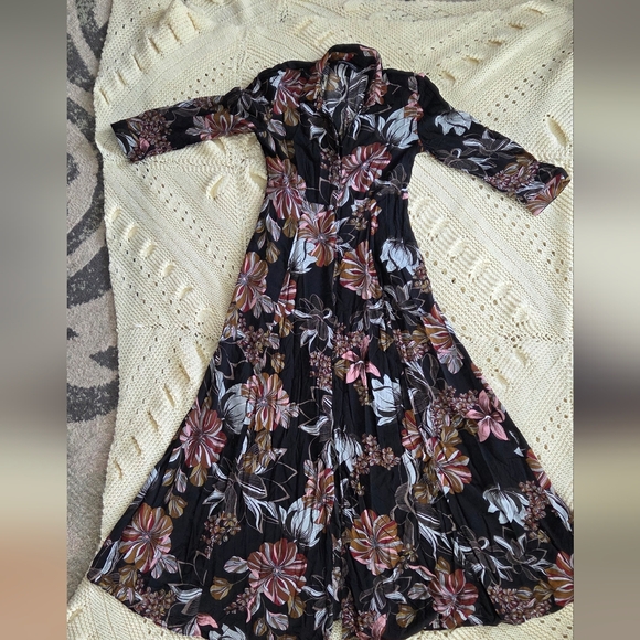 Zara Black Maxi Dress with Pink, Brown & Cream Floral Print - Picture 6 of 6